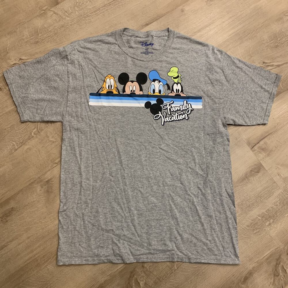 Walt Disney World Parks Family Vacation T-Shirt Men's Large L Gray Mickey Donald